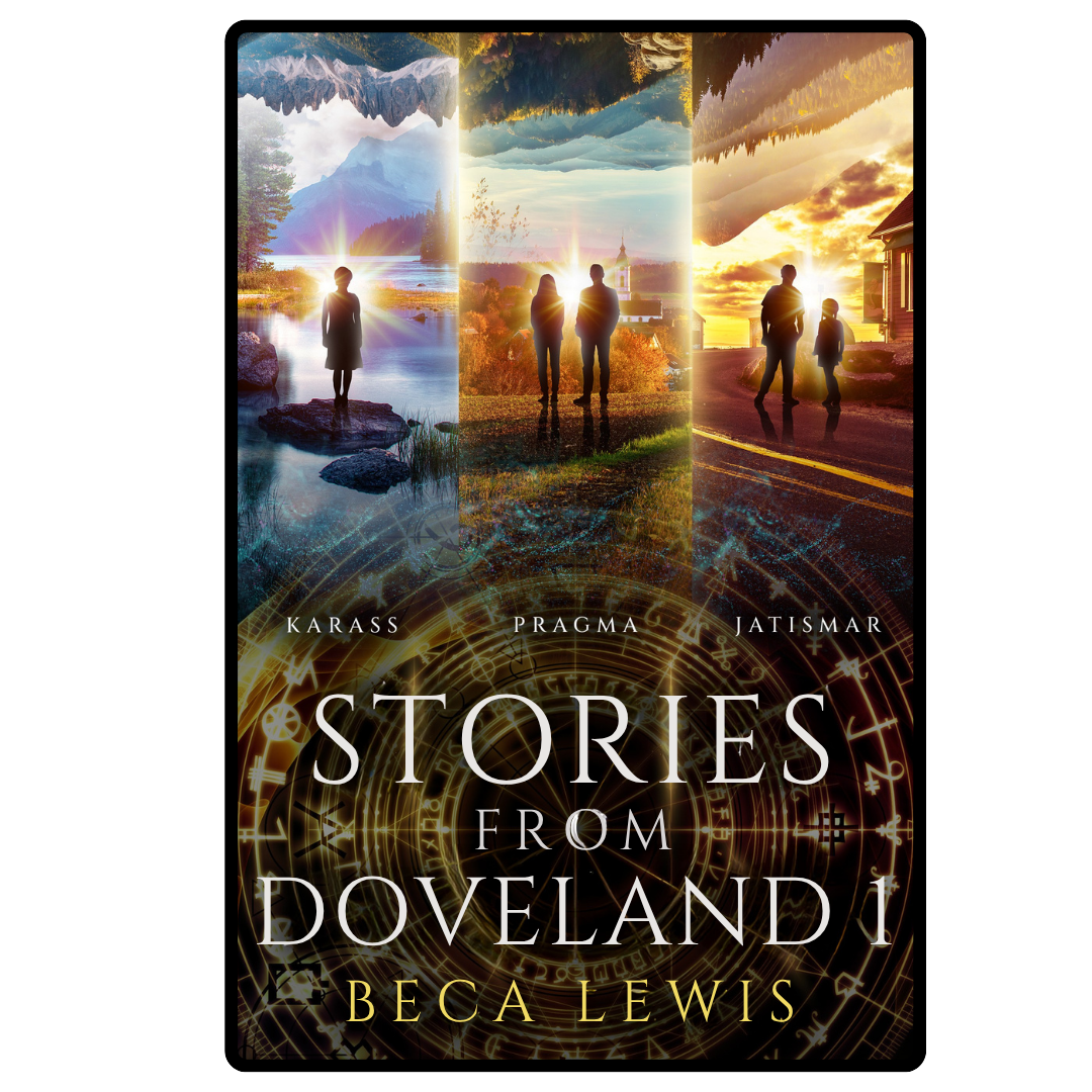 Book cover of 'Stories from Doveland' by Beca Lewis with a collage of scenes and characters.