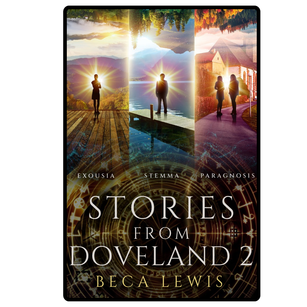 Book cover of 'Stories from Doveland' by Beca Lewis with a scenic depiction of a lake and dock.