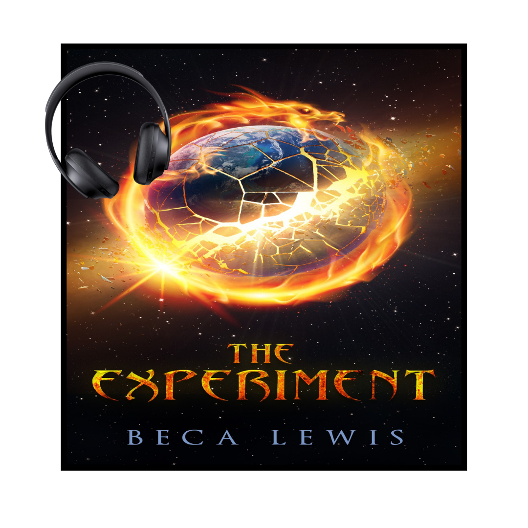 Book cover of 'The Experiment' by Beca Lewis with a glowing orb and headphones.